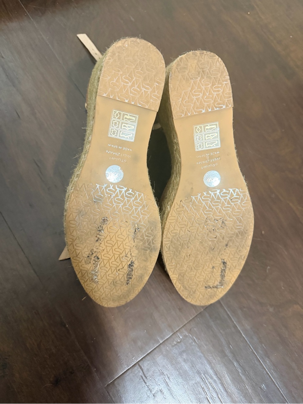 Stuart Weitzman Tan Leather Espadrille Wedge Sandals with Ankle Strap - Picture 3 of 4